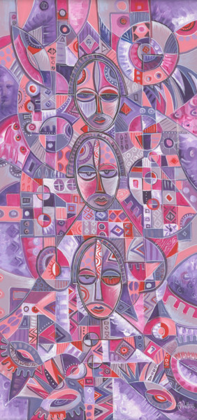 Malerei mit dem Titel "Three on One" von Angu Walters, Original-Kunstwerk, Acryl