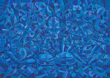 Schilderij getiteld "The Blues Band 2" door Angu Walters, Origineel Kunstwerk, Acryl