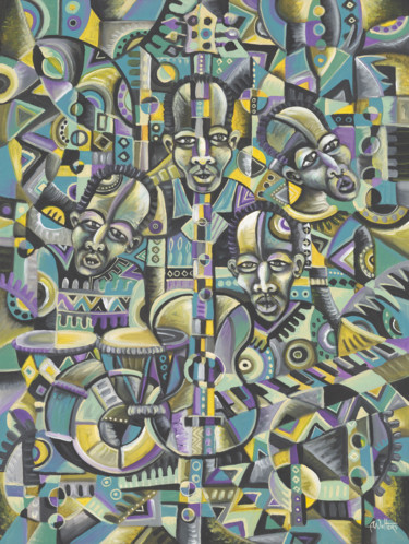 Malerei mit dem Titel "The Blues Band I Af…" von Angu Walters, Original-Kunstwerk, Acryl