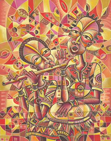 Painting titled "The Drummer and the…" by Angu Walters, Original Artwork, Acrylic