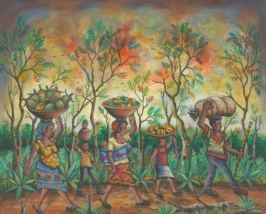 Pintura intitulada "To the Market 3 pai…" por Angu Walters, Obras de arte originais, Acrílico