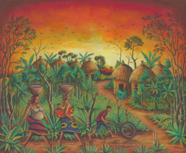Painting titled "Village" by Angu Walters, Original Artwork, Acrylic