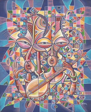 Malerei mit dem Titel "Banjo Player 2" von Angu Walters, Original-Kunstwerk, Acryl