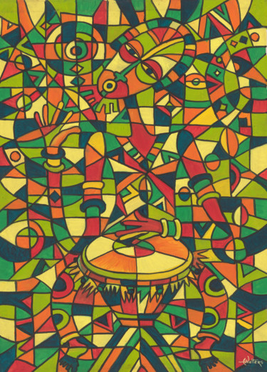 Картина под названием "Play the Drum 4" - Angu Walters, Подлинное произведение искусства, Акрил