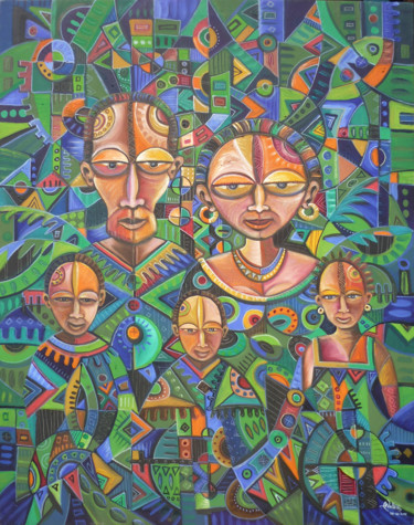 Pintura intitulada "The Happy Family V" por Angu Walters, Obras de arte originais, Óleo