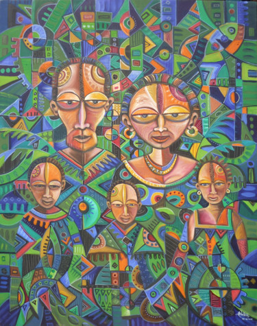 Peinture intitulée "The Happy Family V" par Angu Walters, Œuvre d'art originale, Huile