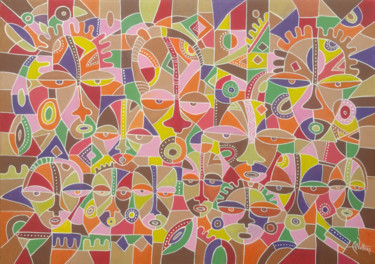 Картина под названием "All Heads Together 8" - Angu Walters, Подлинное произведение искусства, Акрил