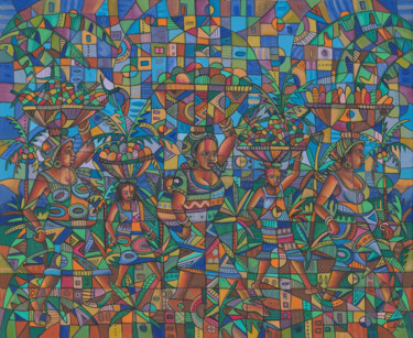 Ζωγραφική με τίτλο "To the Market 5 Afr…" από Angu Walters, Αυθεντικά έργα τέχνης, Ακρυλικό