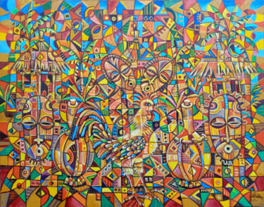 Pintura intitulada "African Juju Societ…" por Angu Walters, Obras de arte originais, Óleo