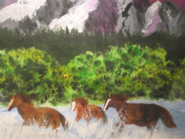 Painting titled "Horses Running" by Adele Steinberg, Original Artwork