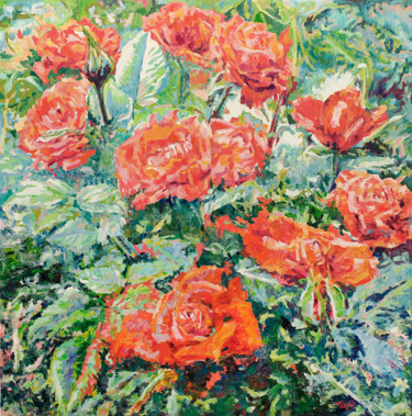 Картина под названием "Red rose." - Liliya Chernaya, Подлинное произведение искусства, Масло