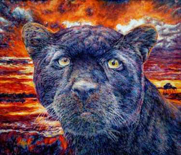 Ζωγραφική με τίτλο "Panther" από Liliya Chernaya, Αυθεντικά έργα τέχνης, Λάδι