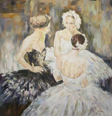 Schilderij getiteld "Ballerinas Signed H…" door Liliya Chernaya, Origineel Kunstwerk, Olie