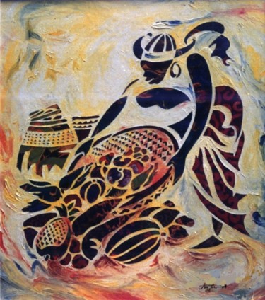 Malarstwo zatytułowany „la-recolte-96-80x10…” autorstwa Augustin Tshimpe Wa Nzambi, Oryginalna praca, Inny