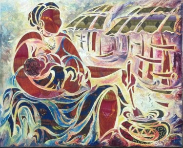 Painting titled "occupation-d-une-me…" by Augustin Tshimpe Wa Nzambi, Original Artwork, Other