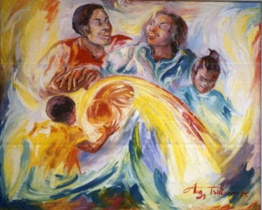 Peinture intitulée "la-famille-99-120x1…" par Augustin Tshimpe Wa Nzambi, Œuvre d'art originale, Autre