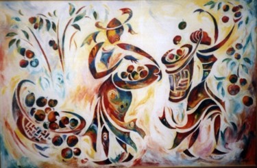 Painting titled "la-cueillette-002-1…" by Augustin Tshimpe Wa Nzambi, Original Artwork, Other