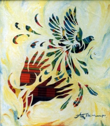 Pintura titulada "paix-pour-tous-99-8…" por Augustin Tshimpe Wa Nzambi, Obra de arte original, Otro