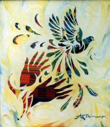 Painting titled "paix-pour-tous-99-8…" by Augustin Tshimpe Wa Nzambi, Original Artwork, Other