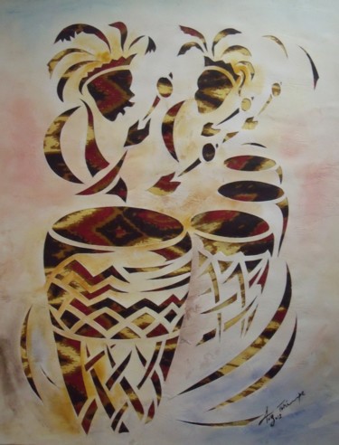Peinture intitulée "au Rythme d'Afrique" par Augustin Tshimpe Wa Nzambi, Œuvre d'art originale, Huile