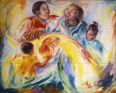 Painting titled "L'Affection" by Augustin Tshimpe Wa Nzambi, Original Artwork