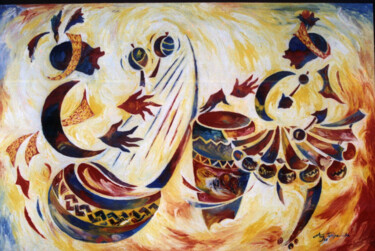 Malerei mit dem Titel "Musique Africaine" von Augustin Tshimpe Wa Nzambi, Original-Kunstwerk, Öl