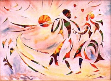 Painting titled "Chemin du mariage (…" by Augustin Tshimpe Wa Nzambi, Original Artwork
