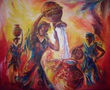 Painting titled "La Provision Vitale" by Augustin Tshimpe Wa Nzambi, Original Artwork