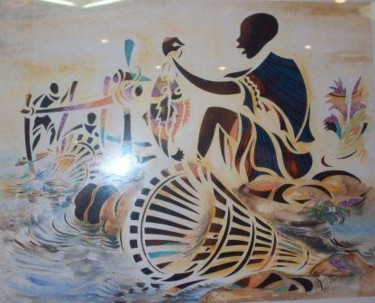 Painting titled "La Pêche Waguenya R…" by Augustin Tshimpe Wa Nzambi, Original Artwork