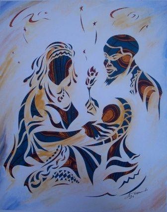 Peinture intitulée "Joyeuse Naissance" par Augustin Tshimpe Wa Nzambi, Œuvre d'art originale