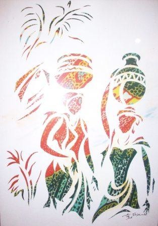 Malerei mit dem Titel "Vers la source" von Augustin Tshimpe Wa Nzambi, Original-Kunstwerk