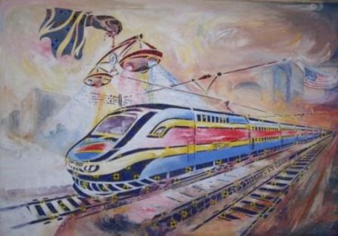 Painting titled "La Justice lumineus…" by Augustin Tshimpe Wa Nzambi, Original Artwork, Oil