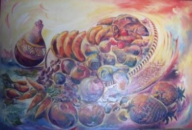 Painting titled "Panier riche" by Augustin Tshimpe Wa Nzambi, Original Artwork, Oil