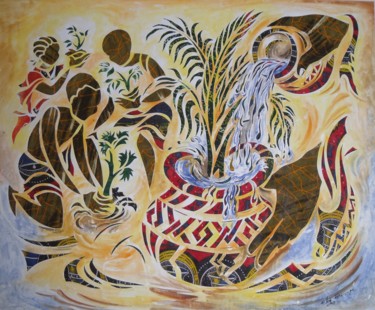 Pintura titulada "Apprentissage écolo…" por Augustin Tshimpe Wa Nzambi, Obra de arte original, Oleo