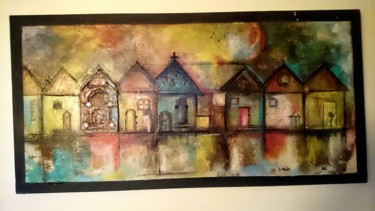 Peinture intitulée "village" par Artcontrario, Œuvre d'art originale, Huile
