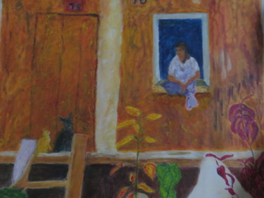 Peinture intitulée "Femme à sa fenêtre" par Artcouleur S, Œuvre d'art originale, Acrylique