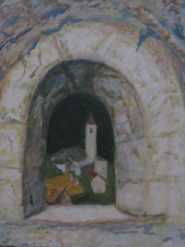 Картина под названием "Village vu d'en haut" - Artcouleur S, Подлинное произведение искусства, Акрил