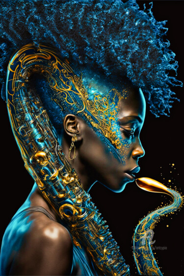 Digitale Kunst mit dem Titel "Saxojazz woman" von Artcypia, Original-Kunstwerk, KI-generiertes Bild