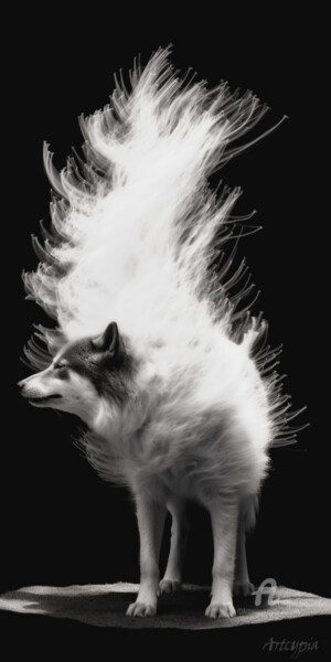 Digitale Kunst getiteld "Tornado Wolf" door Artcypia, Origineel Kunstwerk, AI gegenereerde afbeelding