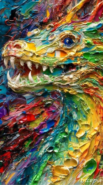 Digital Arts titled "Colorful Dragon" by Artcypia, Original Artwork, AI generated image