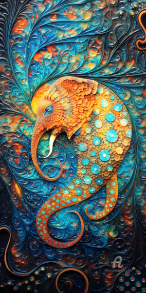 Digital Arts titled "Elephant Celeste 02" by Artcypia, Original Artwork, AI generated image