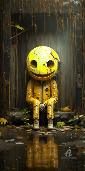 Arts numériques intitulée "Smiley est-il trist…" par Artcypia, Œuvre d'art originale, Image générée par l'IA