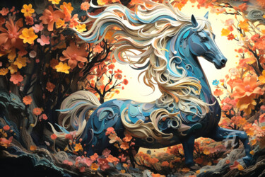 Digital Arts titled "Le cheval bleu" by Artcypia, Original Artwork, AI generated image