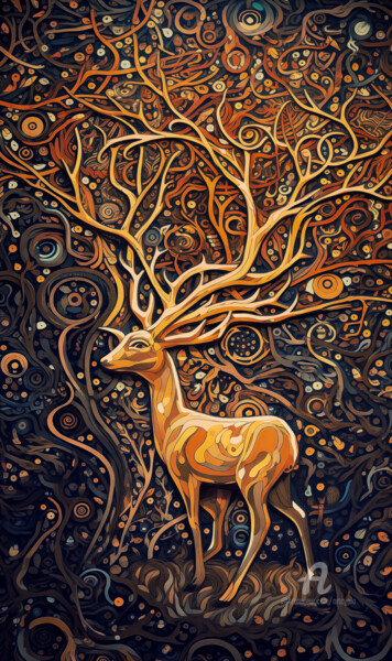 Digitale Kunst mit dem Titel "Le Cerf Royal" von Artcypia, Original-Kunstwerk, KI-generiertes Bild