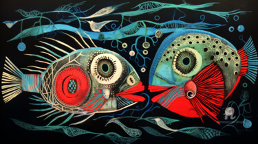 Arte digital titulada "Bla bla de poissons" por Artcypia, Obra de arte original, Pintura Digital