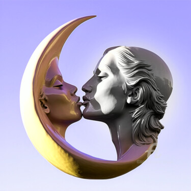 Grafika cyfrowa / sztuka generowana cyfrowo zatytułowany „Kissing Moon” autorstwa Artcypia, Oryginalna praca, 2D praca cyfro…