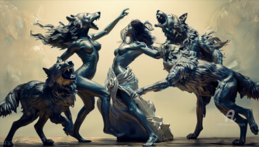 Digitale Kunst mit dem Titel "Danse avec les loups" von Artcypia, Original-Kunstwerk, Digitale Collage