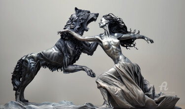 Digital Arts με τίτλο "Danse avec le loup" από Artcypia, Αυθεντικά έργα τέχνης, Εικόνα που δημιουργήθηκε με AI
