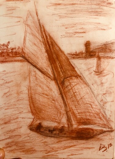 Desenho intitulada "Promenade marine" por Artdanaux, Obras de arte originais, Lápis