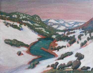 Painting titled "Winter lake in moun…" by Anastasiya Dashevskaya, Original Artwork, Acrylic